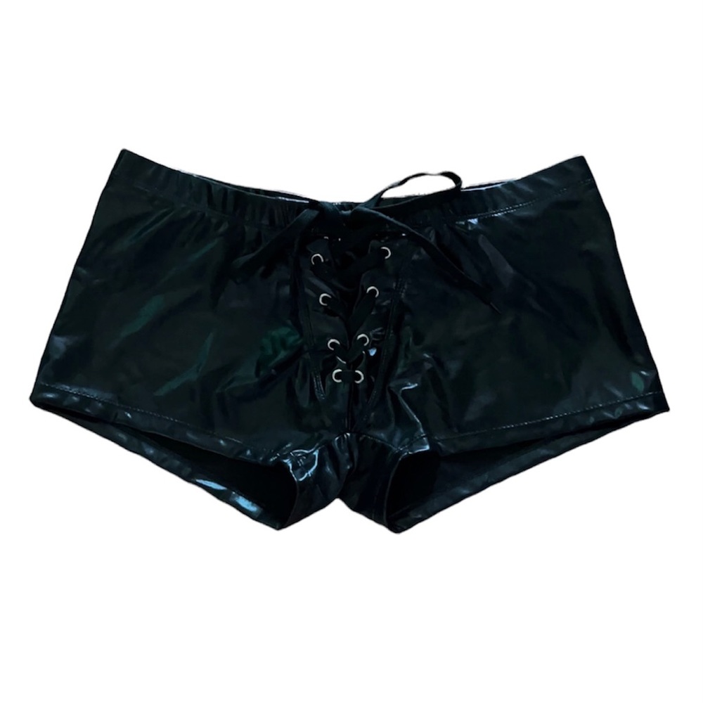PVC mini lace up booty shorts